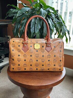 MCM Monogram Visetos Boston Bag Cognac Tan 👜